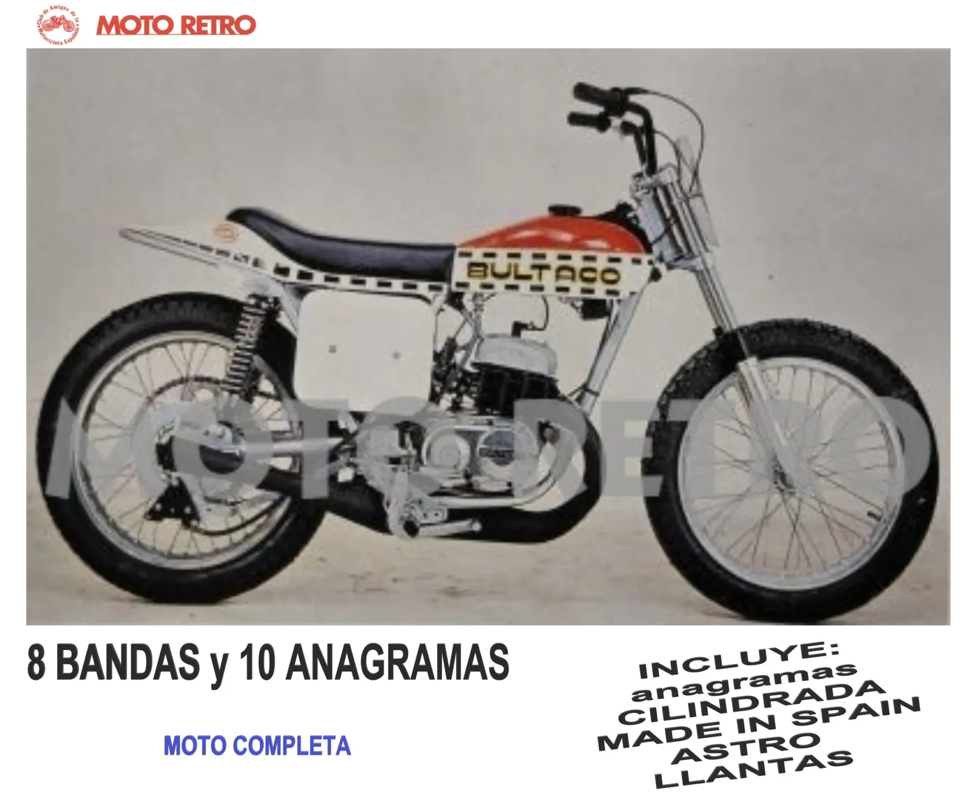 BULTACO ASTRO modelo 195/01 250cc año 1979. (8 bandas y 10 anagramas) Juego completo
