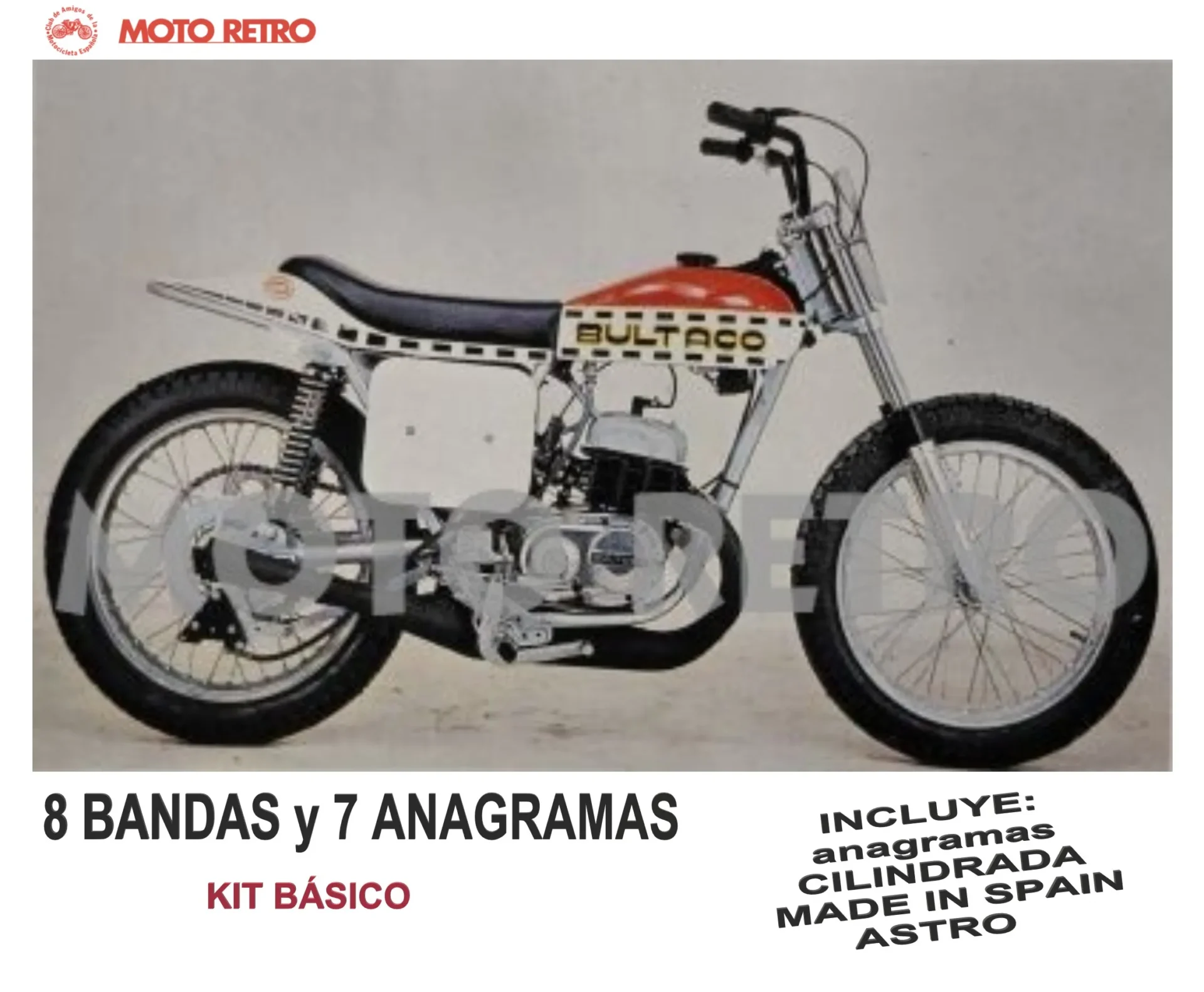 BULTACO ASTRO 195/01 250cc años1977-1979. (8 bandas y 7 anagramas) Kit básico